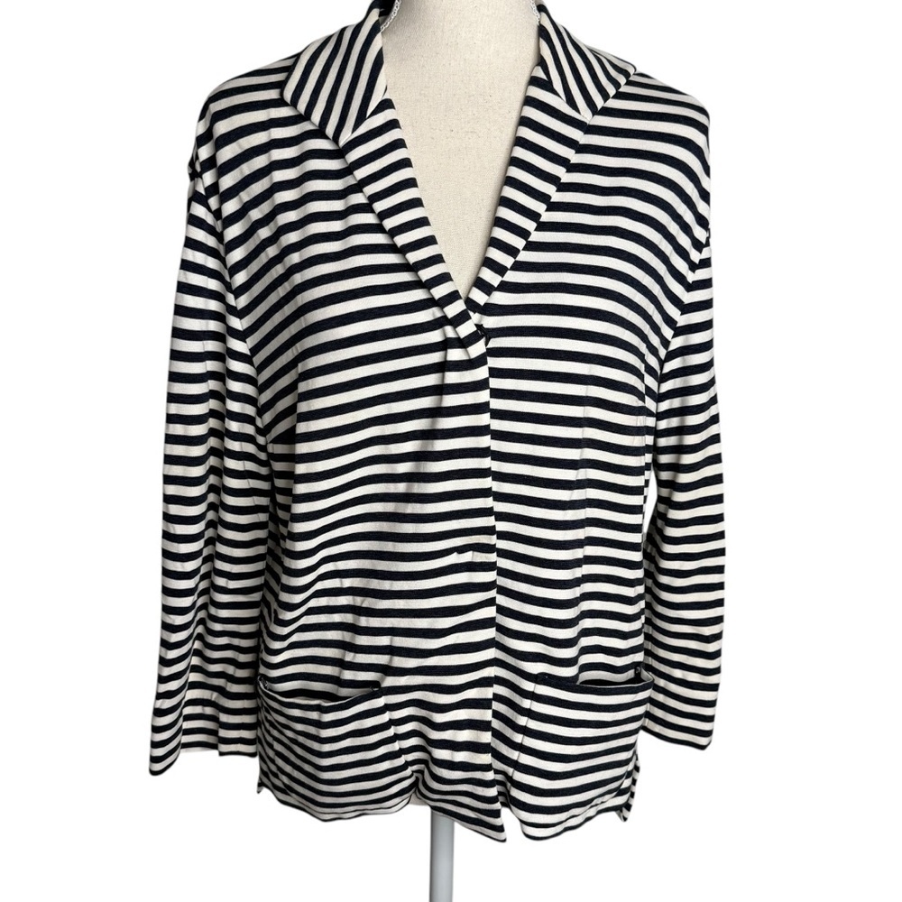 Lafayette 148 New York Navy White Striped Knit Blazer‎ Jacket Petite P
